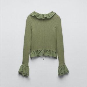 Green knit tie zara cardigan!